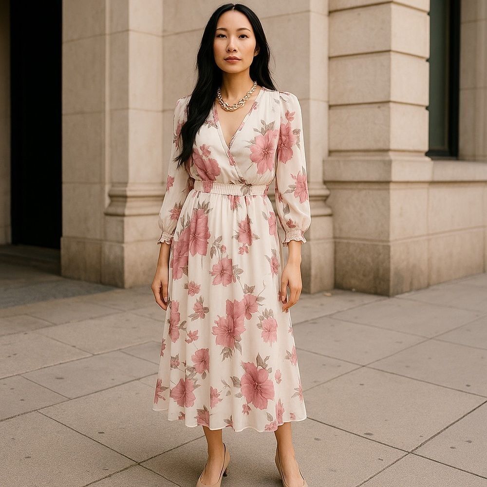 Kate & Lily Pink and Red Pleated Maxi Floral Dress with Waistband
